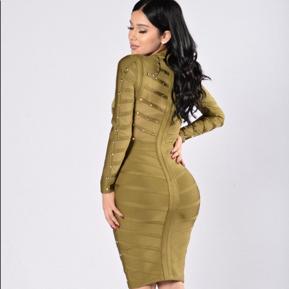 Elegant Olive Green Bodycon Dress